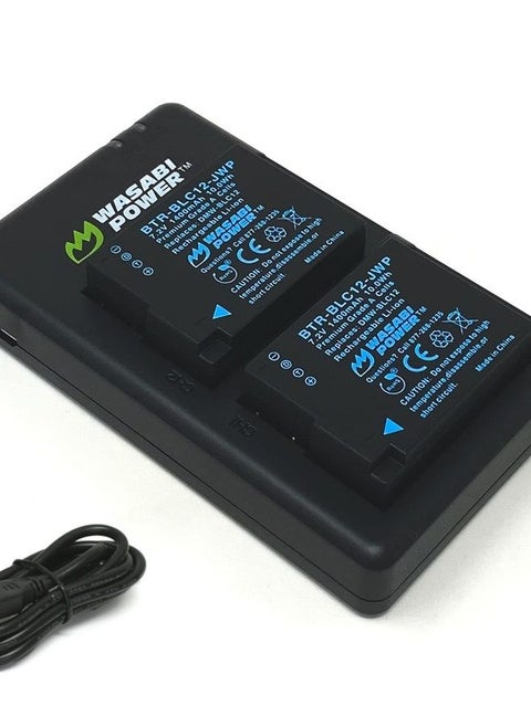 Battery (2-Pack) Micro USB Dual Charger for Panasonic Lumix DMW-BLC12, DMW-BLC12PP, DE-A79, DE-A79B, Lumix DMC-G85, DMC-G7, DMC-G6, DMC-G5, DMC-FZ300, DMC-GH2, DMC-GX8