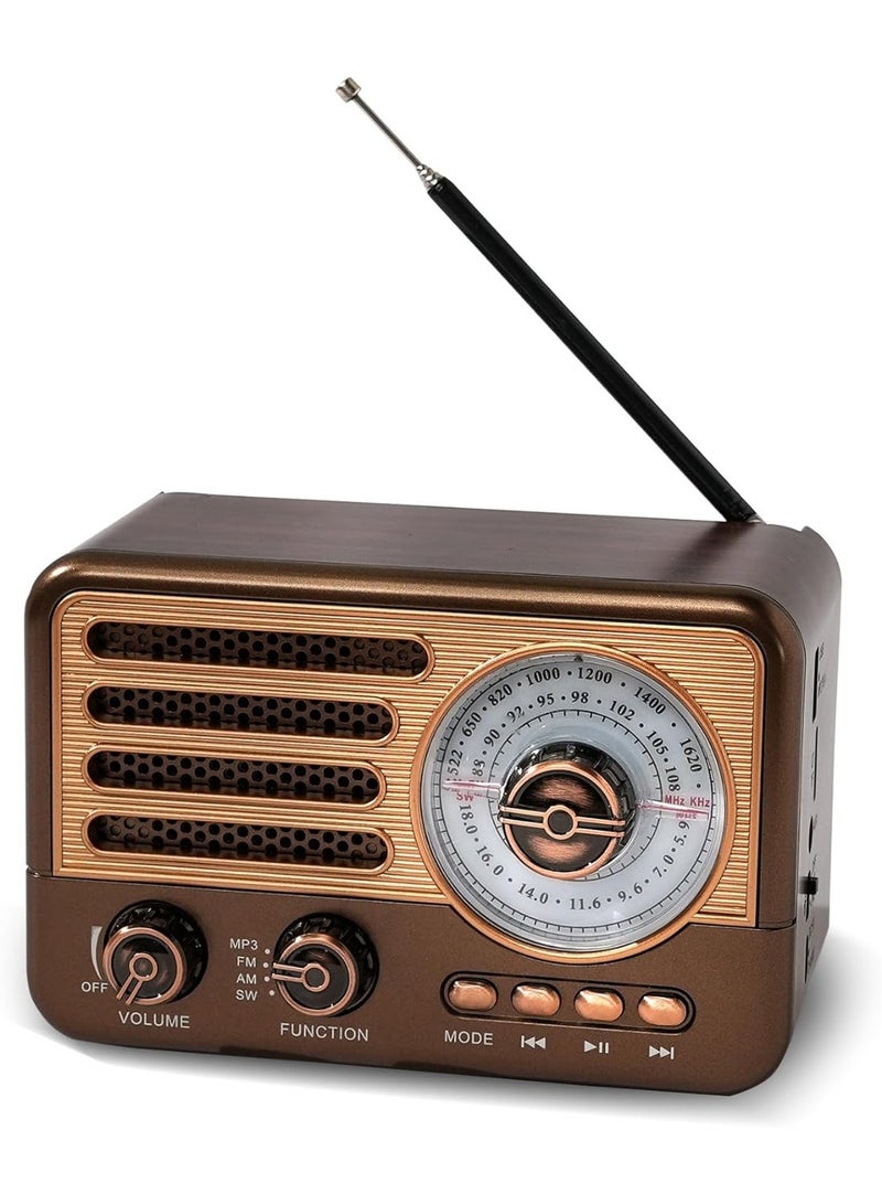 Bukela Retro Transistor Radio,Battery Powered AM FM SW,Small Rechargeable Portable Radio with 1800mAh Lithium-ion Battery,Support TF Card/Aux/USB MP3 Player - Image 1