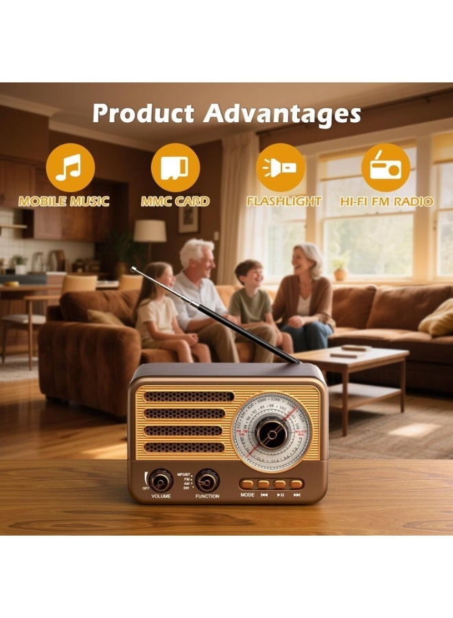 Bukela Retro Transistor Radio,Battery Powered AM FM SW,Small Rechargeable Portable Radio with 1800mAh Lithium-ion Battery,Support TF Card/Aux/USB MP3 Player - Image 2