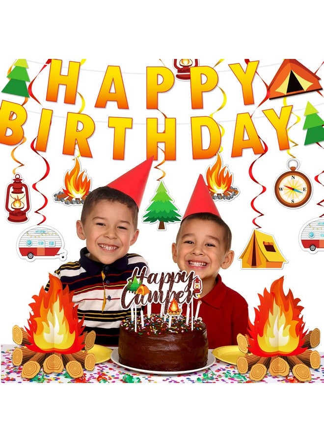 Nezyo 52 Pcs Camping Birthday Party Decorations, Happy Camper Party Hanging Swirls Ceiling Decoration Happy Birthday Banner Camping Cupcake Toppers Campfire Centerpiece for Baby Shower Supplies - Image 5