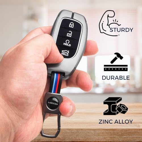 Keycept غطاء مفتاح معدني Keycept لهيونداي كريتا | الكازار | كريتا EV | N لاين | لمفتاح ذكي 4 أزرار مع سلسلة مفاتيح (سلسلة مفاتيح قصيرة). - Image 4