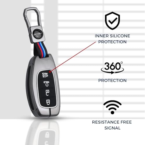 Keycept غطاء مفتاح معدني Keycept لهيونداي كريتا | الكازار | كريتا EV | N لاين | لمفتاح ذكي 4 أزرار مع سلسلة مفاتيح (سلسلة مفاتيح قصيرة). - Image 5