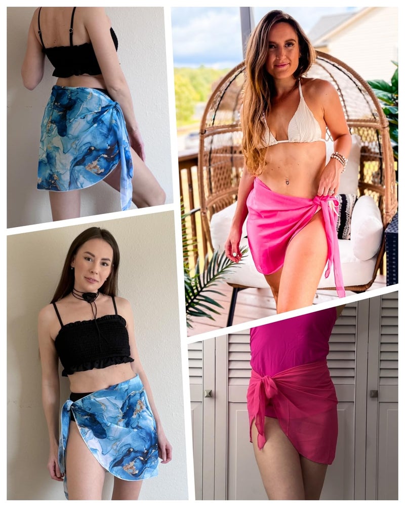 Holipick Sarong Cover Up Wrap Skirt Bathing Suit Sheer Swimsuit Sarong for Beach Chiffon Coverup Pink - Image 5