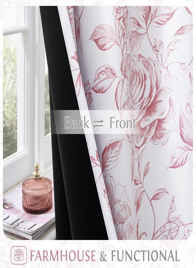 Beauoop Floral 100% Blackout Curtains 54 Inches Long 2 Panels for Bedroom Living Room Pink White Farmhouse Dusty Rose Flower Patterned Room Darkening Thermal Grommet Window Treatments Drapes, 50X54 - Image 4