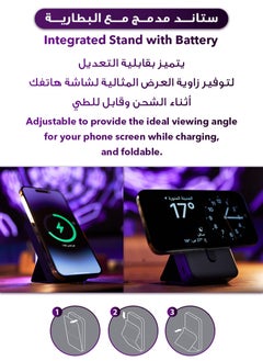 Urjwan MagSafe Portable Power Bank 10000mAh with Stand – Sleek and Compact Design, Supports Fast Wireless Charging, Includes Charging Cable for Added Convenience - Black  - Image 3