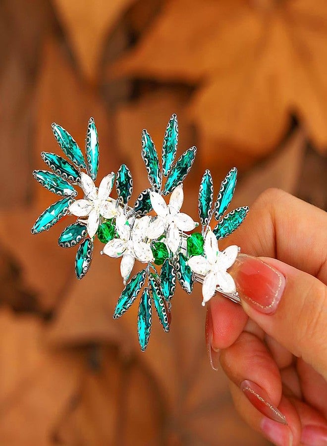 JONKY Bride Crystal Wedding Hair Clip Green Rhinestone Flower Headpiece Bridal Hair Accessories for Women - Image 1