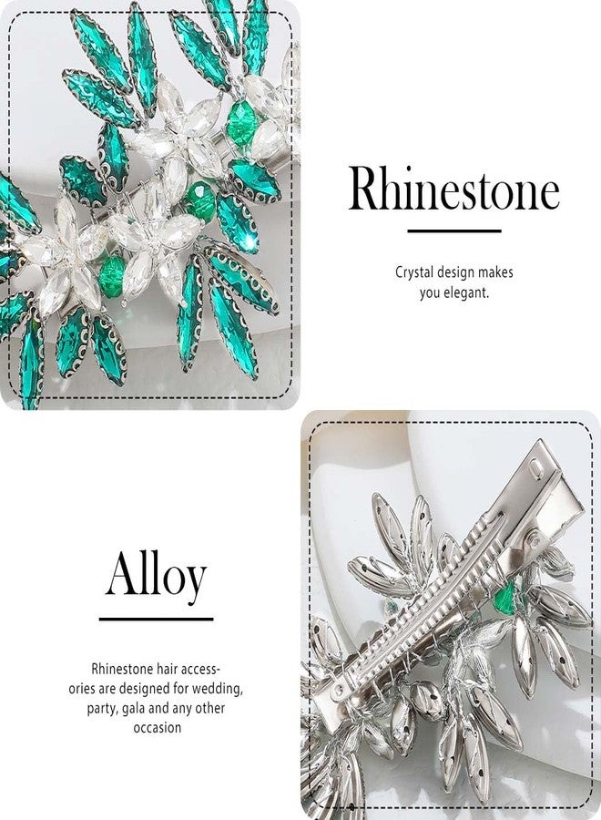 JONKY Bride Crystal Wedding Hair Clip Green Rhinestone Flower Headpiece Bridal Hair Accessories for Women - Image 5