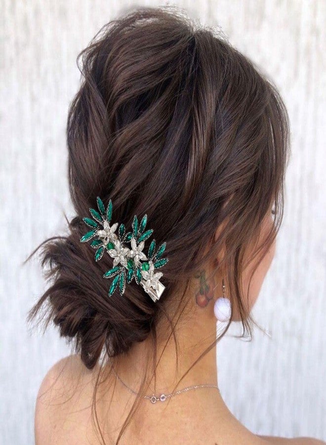 JONKY Bride Crystal Wedding Hair Clip Green Rhinestone Flower Headpiece Bridal Hair Accessories for Women - Image 4