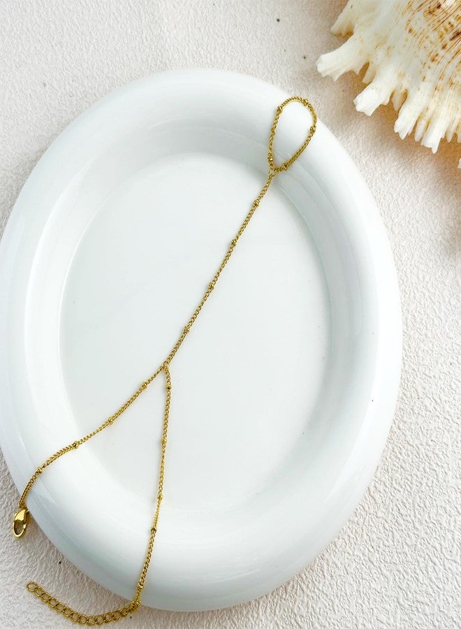 اتش تي اتش سوار حلقي HTH، سلسلة يد للنساء، قابل للتعديل، مصنوع من الفولاذ المقاوم للصدأ، سلسلة خرز، سوار حلقي للأصابع (ذهبي) - Image 5