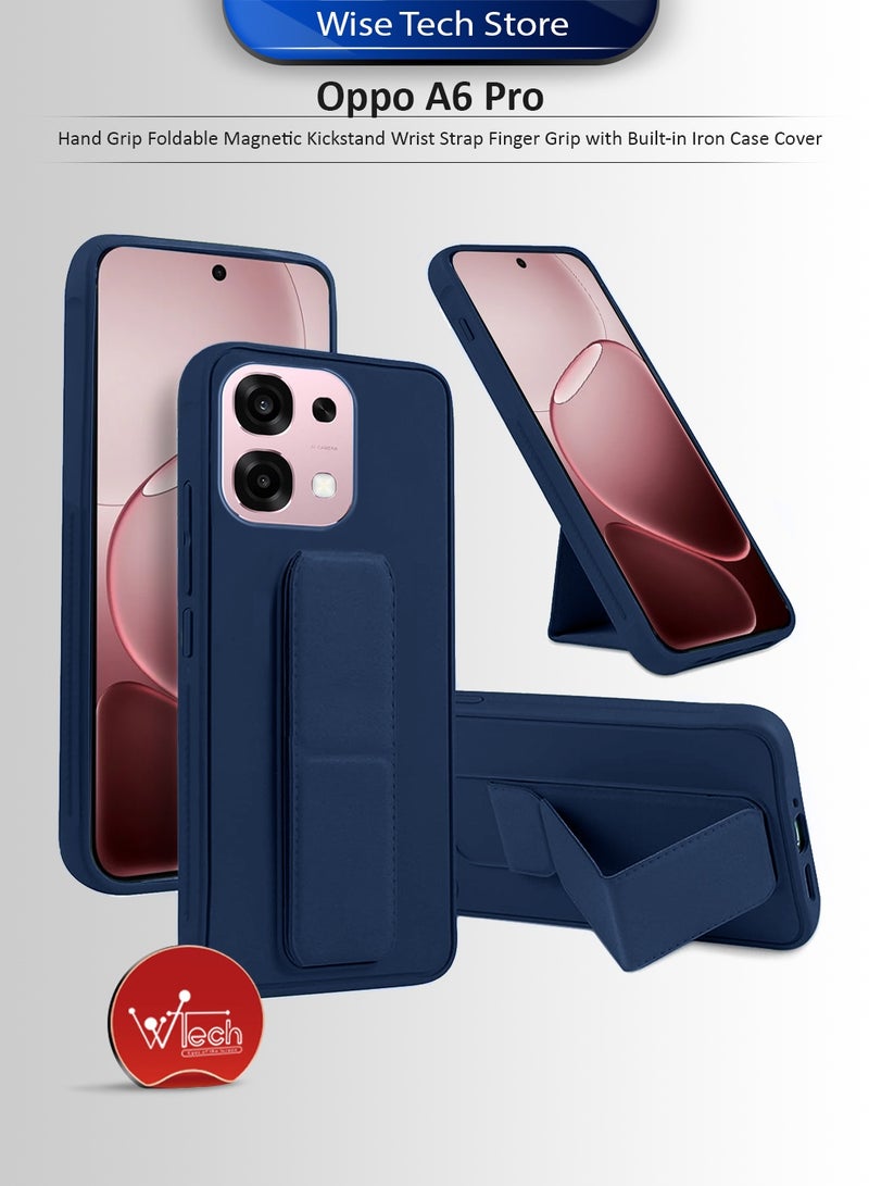 Wtech Oppo A6 Pro 5G 2025 Hand Grip Foldable Magnetic Kickstand Wrist Strap Finger Grip with Built-in Iron Case Cover (MCGHSN) - Navy Blue - Image 1