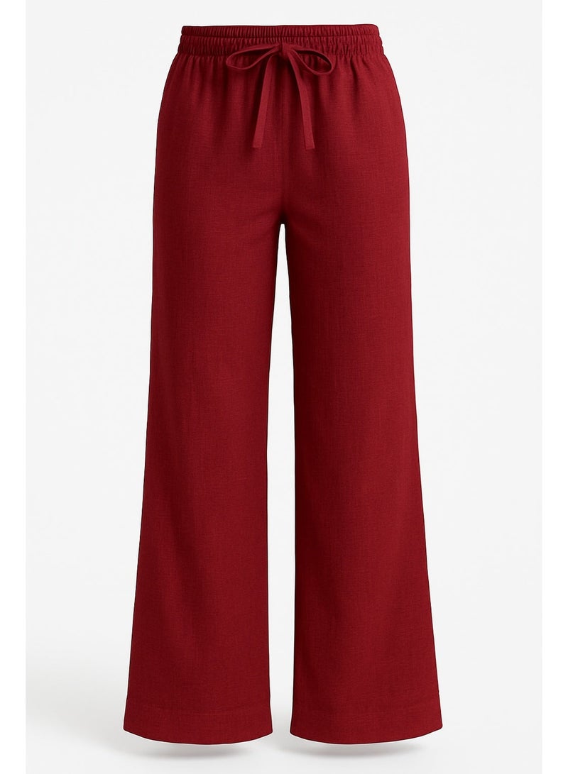 Soft Steps Women’s Burgundy Wide Leg Pants with Elastic Waist & Drawstring – Relaxed Casual Lounge Trousers Size XL - Image 3