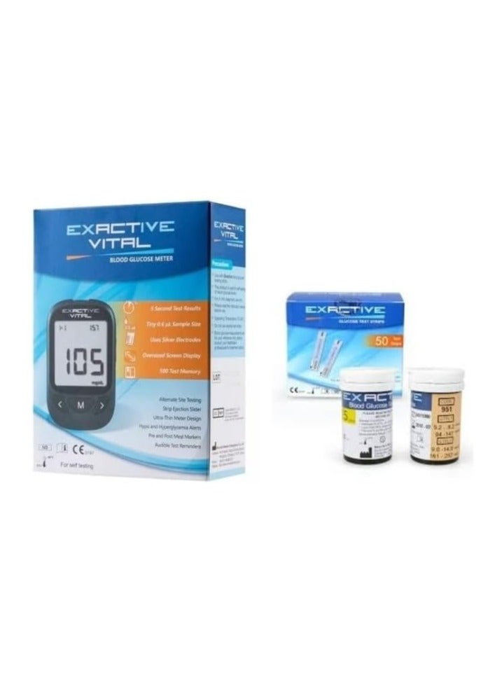 آكتيف إكس طقم جهاز قياس السكر الرقمي – يشمل 50 شريط اختبار، 50 إبرة، قلم وخز، حقيبة، محلول معايرة وحجر التحكم - Image 1
