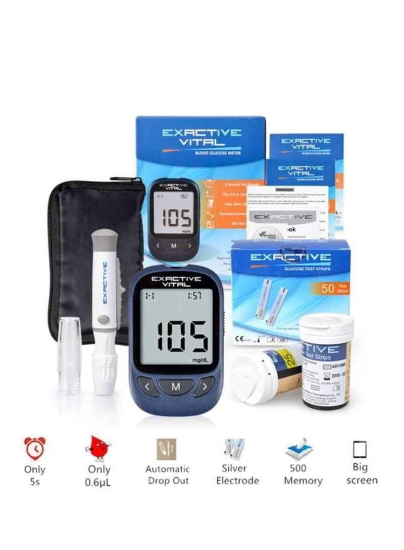 آكتيف إكس طقم جهاز قياس السكر الرقمي – يشمل 50 شريط اختبار، 50 إبرة، قلم وخز، حقيبة، محلول معايرة وحجر التحكم - Image 4