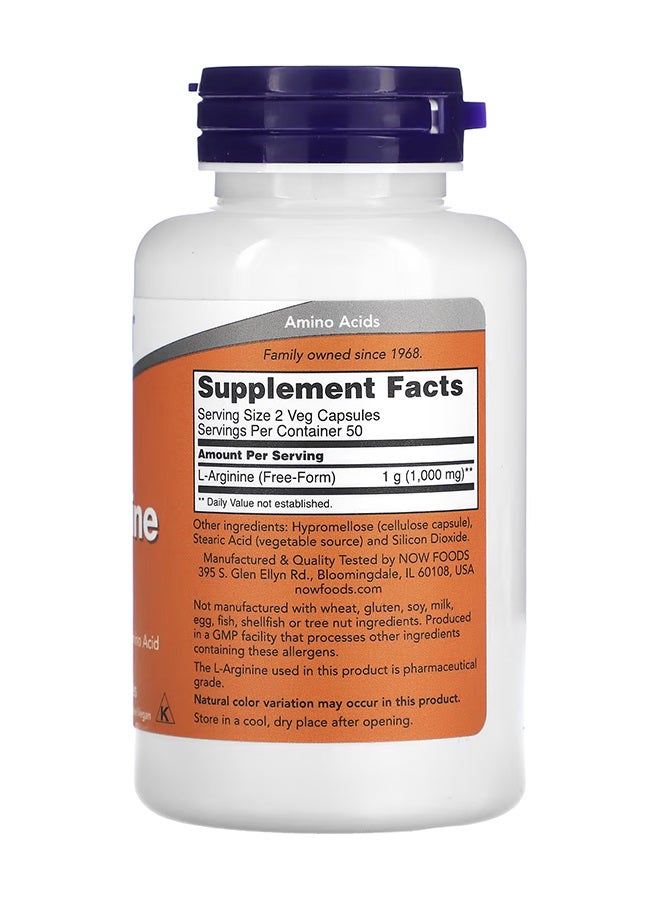 Now Foods L- Arginine 500 Mg 100 Veg Capsules - Image 2