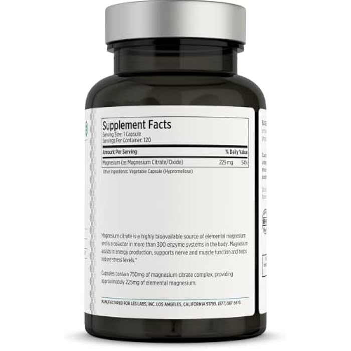 LES Labs Magnesium Citrate – Stress Relief, Restful Sleep, Heart Health, Metabolism, Nerve & Muscle Function – Non-GMO Supplement – 120 Capsules - Image 3