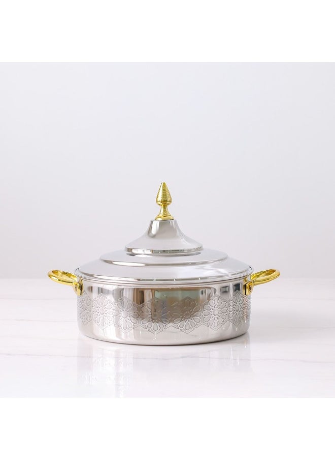DANUBE HOME Nomaris Hot Pot with Etching Work, Gold & Shiny Polished, 4500 ml – Elegant, Durable, Luxury Serving Pot, Perfect for Family Meals, Festive Occasions & Special Events 34x34x15CM  - Image 2