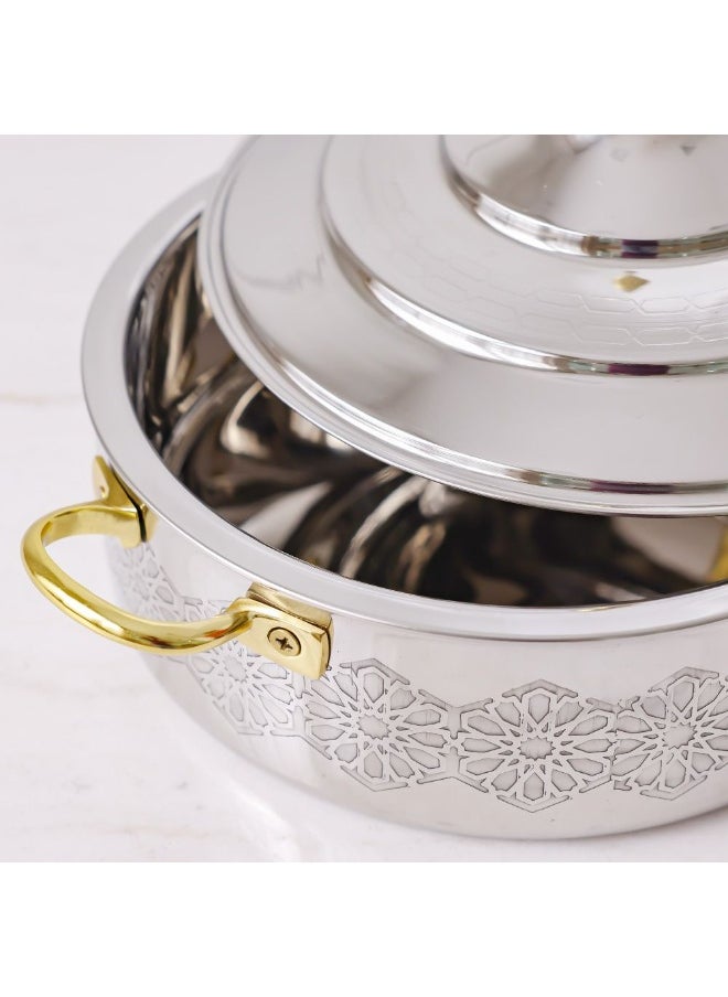 DANUBE HOME Nomaris Hot Pot with Etching Work, Gold & Shiny Polished, 4500 ml – Elegant, Durable, Luxury Serving Pot, Perfect for Family Meals, Festive Occasions & Special Events 34x34x15CM  - Image 4