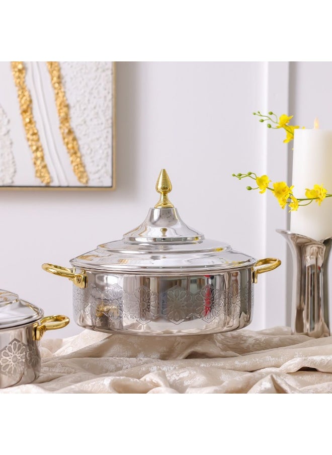 DANUBE HOME Nomaris Hot Pot with Etching Work, Gold & Shiny Polished, 4500 ml – Elegant, Durable, Luxury Serving Pot, Perfect for Family Meals, Festive Occasions & Special Events 34x34x15CM  - Image 5
