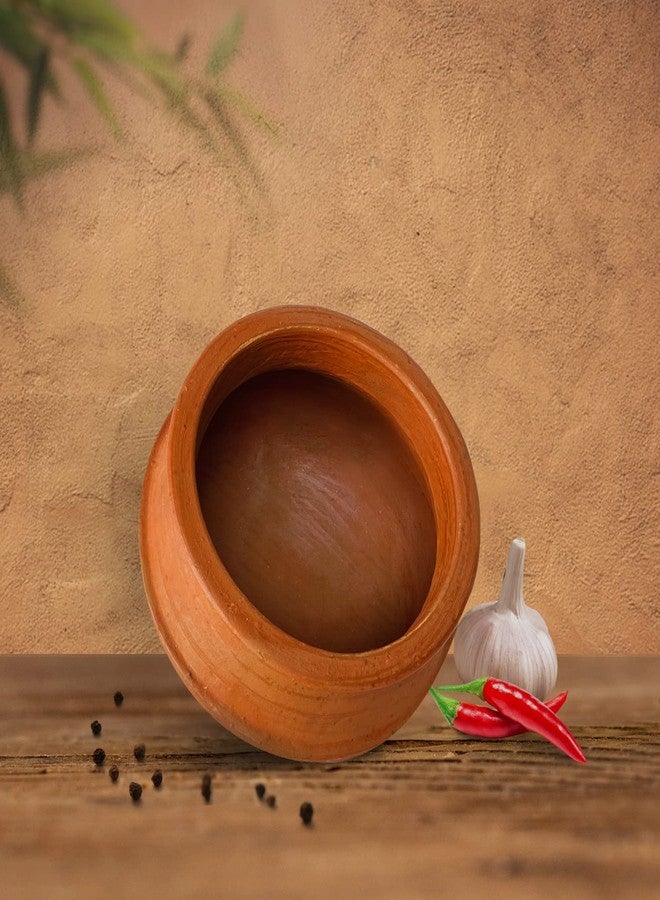 Kichera Unglazed Clay Pot for Cooking & Serving Red Earthen Kadai/Mud Handi (1 Litre) - Image 4