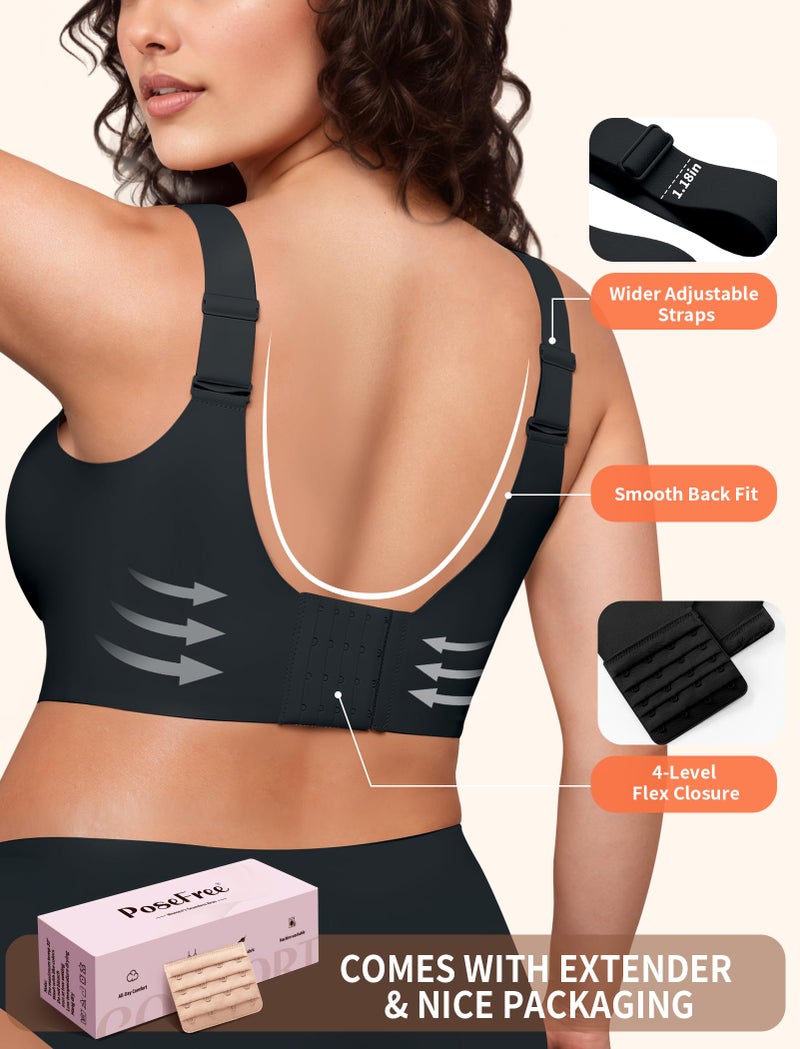 PoseFree Bras for Older Women with Sagging Breasts Lifting Push Up Plus Size Wireless Comfort Full Coverage Bras (Black,3XL) - Image 4