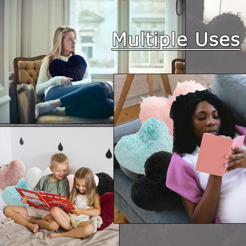Morromorn Fluffy Heart Throw الوسائد أشعث وسادة زخرفية لأريكة أريكة أريكة بيد لطيفة ديكور ديكور الهدايا للنساء الفتيات - ديكورات لعيد الميلاد يوم الأم عيد الميلاد (رمادي) - Image 5