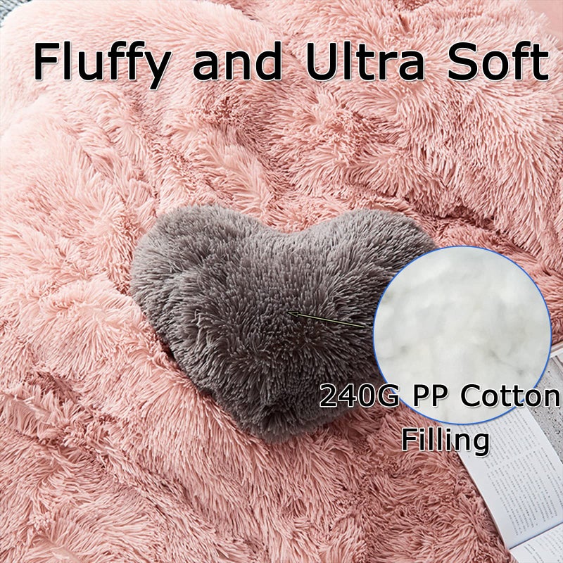 Morromorn Fluffy Heart Throw الوسائد أشعث وسادة زخرفية لأريكة أريكة أريكة بيد لطيفة ديكور ديكور الهدايا للنساء الفتيات - ديكورات لعيد الميلاد يوم الأم عيد الميلاد (رمادي) - Image 4