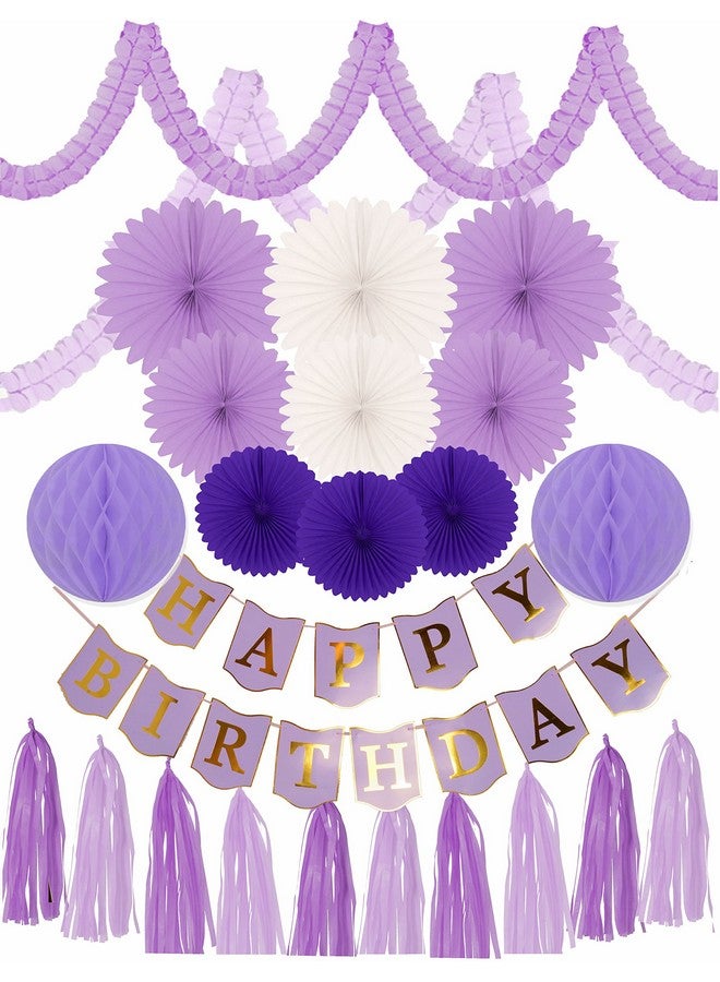 MEANT2TOBE First Birthday Decoration Set Gold Cake Topper "One" Purple Banner Fiesta Hanging Paper Fan Flower Bundle With Purple Happy Birthday Banner (Happy Birthday Decoration) 24 Pc - Image 2