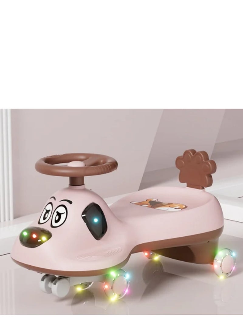 Dog-shaped rocking toy car with LED lights and rotating wheels – cute and safe design for children