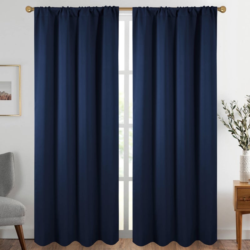 Diraysid Navy Blue Blackout Curtains for Bedroom and Living Room Thermal Insulated Room Darkening Curtains Drapes, 52 x 84, 2 Panels - Image 1