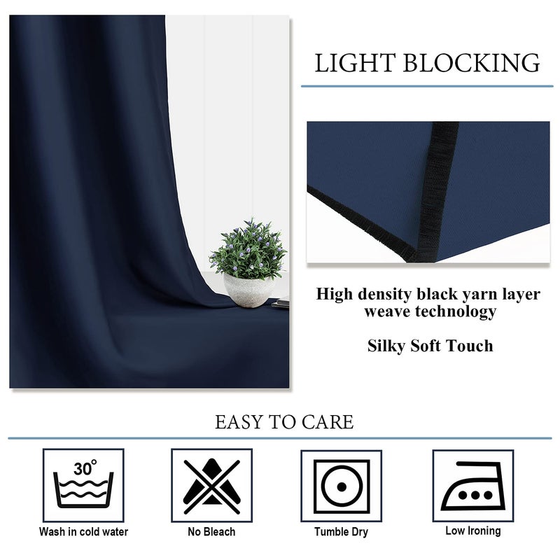 Diraysid Navy Blue Blackout Curtains for Bedroom and Living Room Thermal Insulated Room Darkening Curtains Drapes, 52 x 84, 2 Panels - Image 5