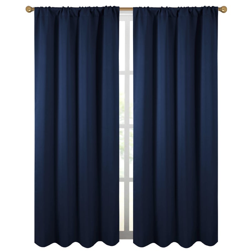 Diraysid Navy Blue Blackout Curtains for Bedroom and Living Room Thermal Insulated Room Darkening Curtains Drapes, 52 x 84, 2 Panels - Image 2