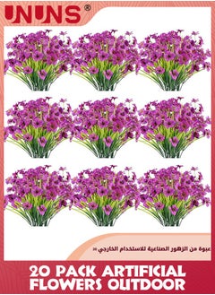 UNUNS 20 Pack Artificial Flowers,Outdoor UV Resistant Fake Flowers,No Fade Faux Plastic Plants Garden Porch Window Box Decorating  - Image 1