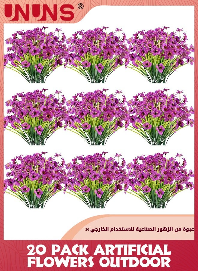 UNUNS 20 Pack Artificial Flowers,Outdoor UV Resistant Fake Flowers,No Fade Faux Plastic Plants Garden Porch Window Box Decorating - Image 1