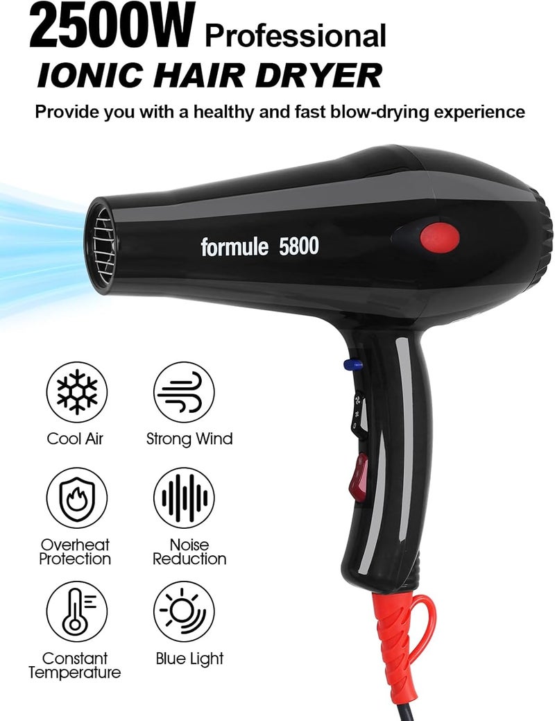 Meishida 2500 Watt Pro Tourmaline Ceramic Hair Dryer, 4 Heats Setting, 2 Speeds Slide Switch, Cool Shot Button, 2 Concentrator, Removable Filter - Image 2
