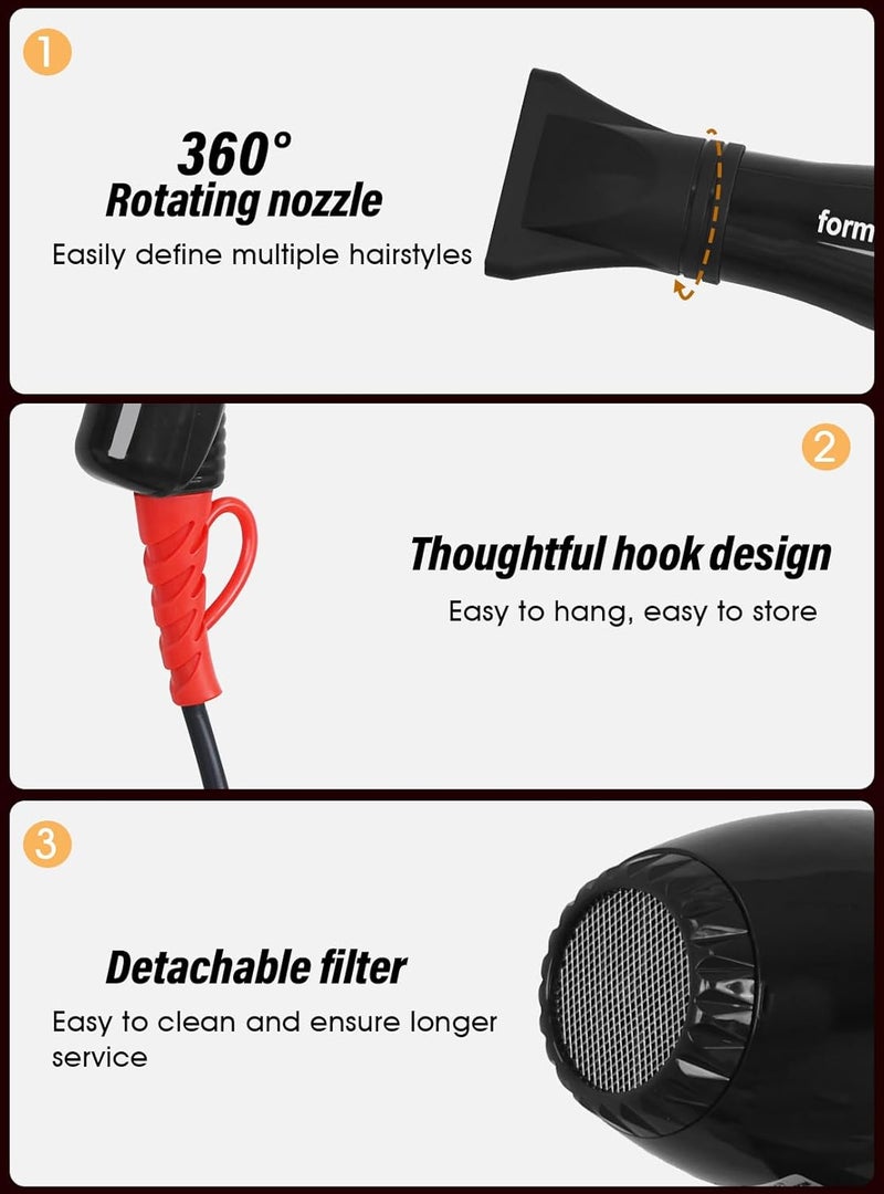 Meishida 2500 Watt Pro Tourmaline Ceramic Hair Dryer, 4 Heats Setting, 2 Speeds Slide Switch, Cool Shot Button, 2 Concentrator, Removable Filter - Image 5