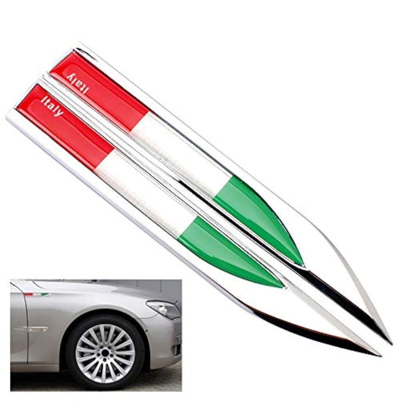 Aiydachy 2pcs New Car Chrome Decals Italy Italian Flag Car Chrome Emblem Decal 3D Stickers Racing Sports - Image 1