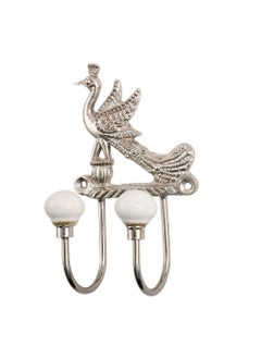 Indian-Shelf IndianShelf Metal Wall Hooks Ceramic Wall Hangings Silver Wall Hangers Peacock Wall Hooks Key Holder Cloth Hangers for Bedroom Hanger Hooks Door Hanger Robe Hooks 1 Pack 525 Inches  - Image 1