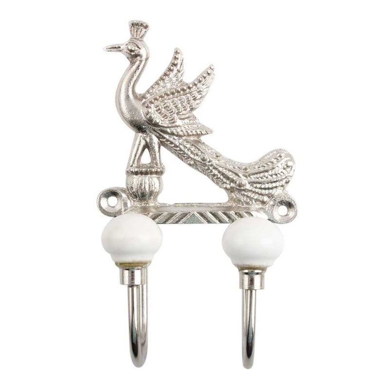 Indian-Shelf IndianShelf Metal Wall Hooks Ceramic Wall Hangings Silver Wall Hangers Peacock Wall Hooks Key Holder Cloth Hangers for Bedroom Hanger Hooks Door Hanger Robe Hooks 1 Pack 525 Inches  - Image 2