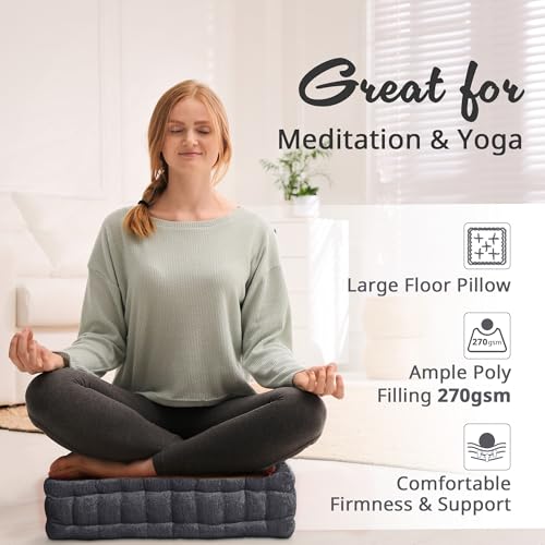 Intelligent Design Azza Floor Pillow, Large Cushions Sitting for Adults, Floor Pillow for Meditation or Yoga, Lustrous Chenille Tufted with Scalloped Edges for Bench/Chair Cushion, 20"x20"x5" Charcoal - Image 5