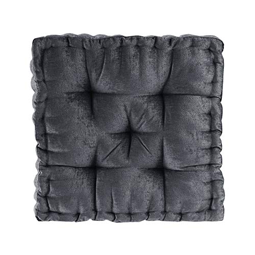 Intelligent Design Azza Floor Pillow, Large Cushions Sitting for Adults, Floor Pillow for Meditation or Yoga, Lustrous Chenille Tufted with Scalloped Edges for Bench/Chair Cushion, 20"x20"x5" Charcoal - Image 1