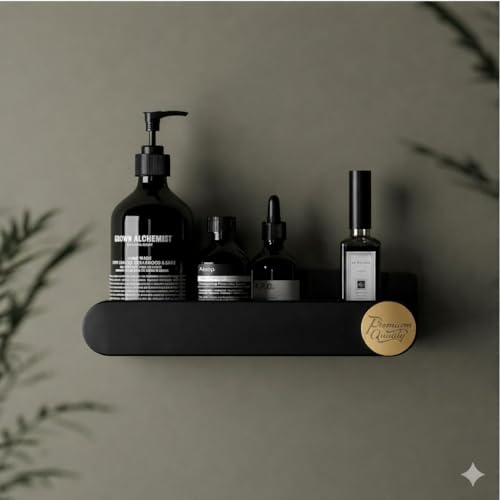 RIOMAX Pack of 4 Bathroom Shelf for Wall, Self-Adhesive Bathroom Organiser, Wall Mounted Shelf, Kitchen Storage Racks, Soap Holder (Plastic, 2 Bathroom Shelves+ 2 Soap Holders) (Black) - Image 2