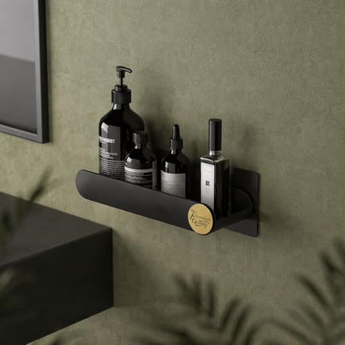 RIOMAX Pack of 4 Bathroom Shelf for Wall, Self-Adhesive Bathroom Organiser, Wall Mounted Shelf, Kitchen Storage Racks, Soap Holder (Plastic, 2 Bathroom Shelves+ 2 Soap Holders) (Black) - Image 3