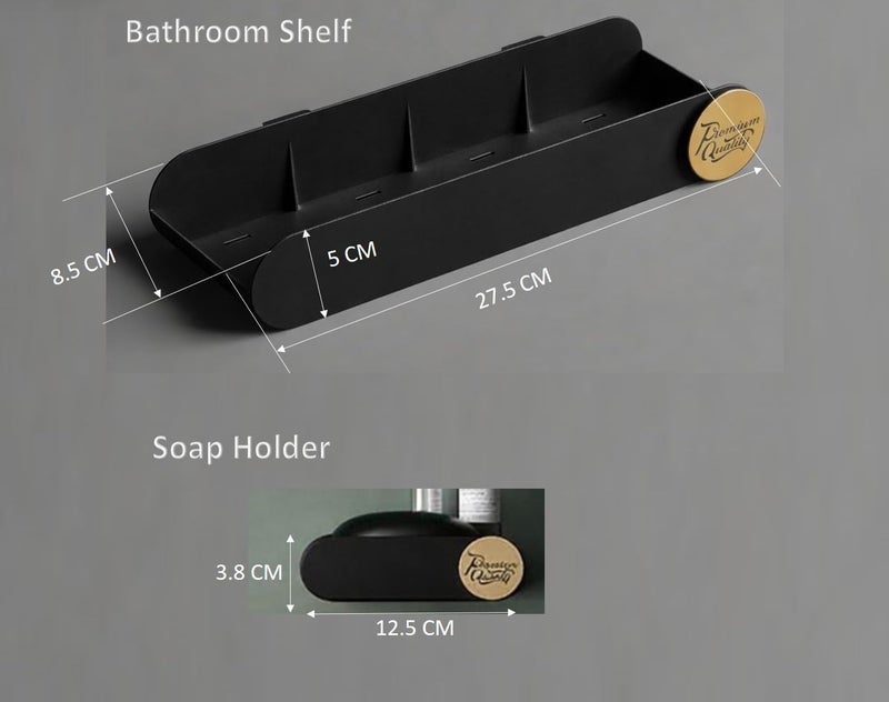 RIOMAX Pack of 4 Bathroom Shelf for Wall, Self-Adhesive Bathroom Organiser, Wall Mounted Shelf, Kitchen Storage Racks, Soap Holder (Plastic, 2 Bathroom Shelves+ 2 Soap Holders) (Black) - Image 5