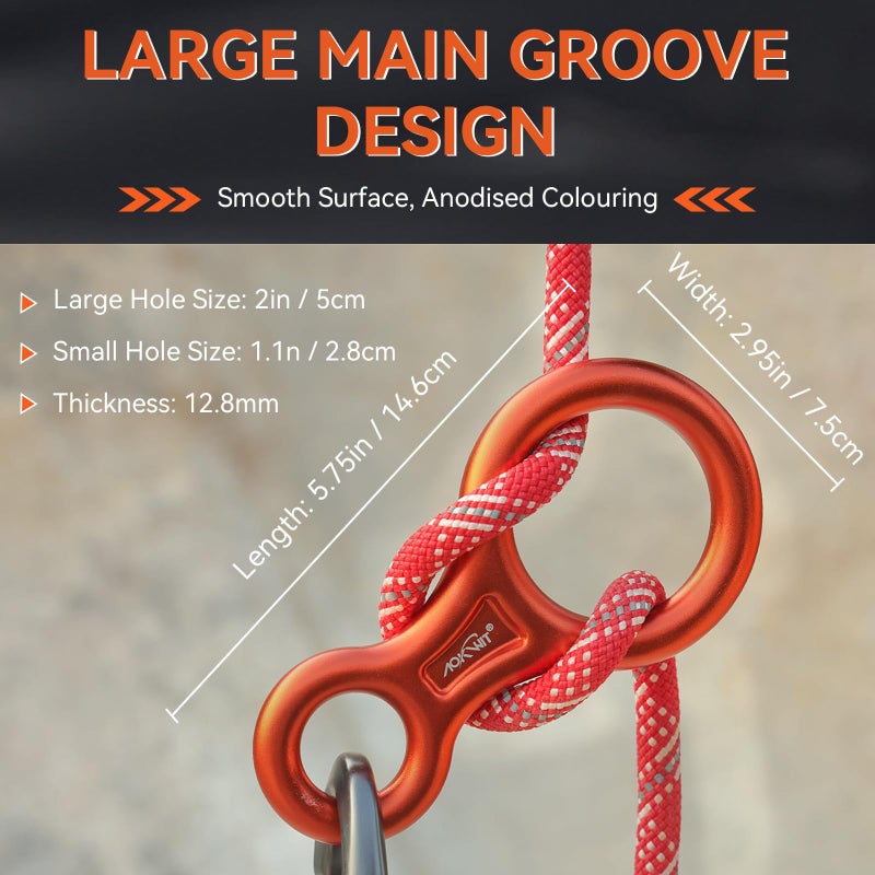 AOKWIT Rescue Figure 8 Descender Climbing Gear Downhill Equipment 35KN/3500kg 7075 Aluminum Alloy Rigging Plate for Climbing Belaying and Rappeling Device (Orange) - Image 5