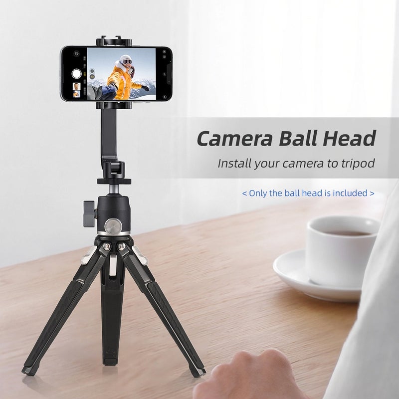 Mini Ball Head Tripod Ballhead Mount Adapter Aluminum Alloy 1/4 Inch Screw Connector with Bottom 1/4 Inch Thread 3kg Load Capacity - Image 2