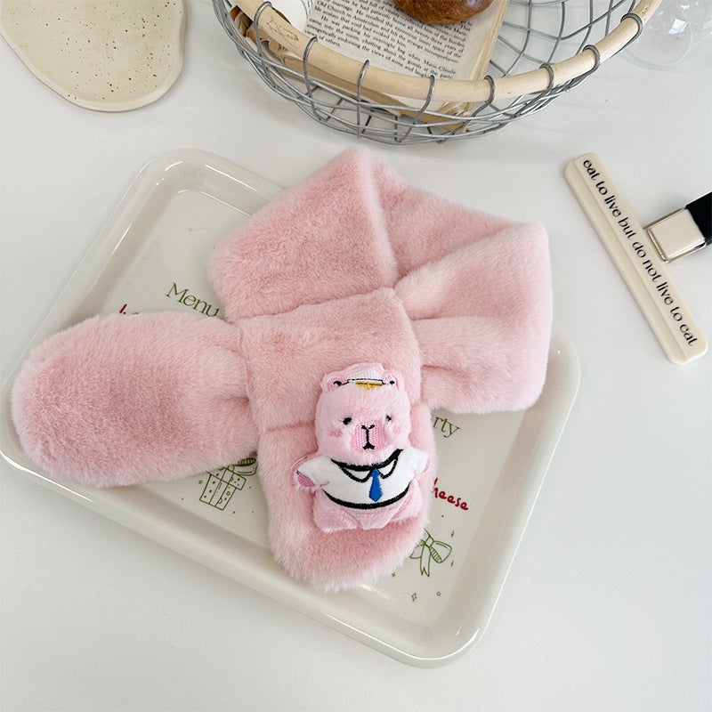 Cute Cartoon Plush Kidsren'S Scarf Warm Cross Neck Scarf For Boys And Girls Thickeneded Cold-Proof Neck Protector - Image 1