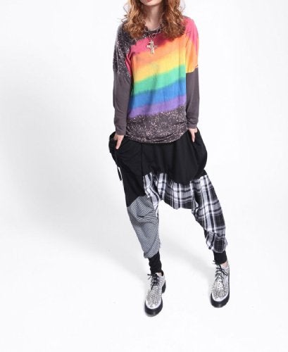 ellazhu Womens Casual Harem Pants Baggy MC Hammer Drop Crotch Joggers Pocket Plaid Hip Hop Yoga Pants GY206 Black - Image 5
