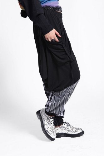 ellazhu Womens Casual Harem Pants Baggy MC Hammer Drop Crotch Joggers Pocket Plaid Hip Hop Yoga Pants GY206 Black - Image 2