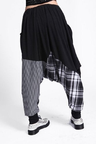 ellazhu Womens Casual Harem Pants Baggy MC Hammer Drop Crotch Joggers Pocket Plaid Hip Hop Yoga Pants GY206 Black - Image 3