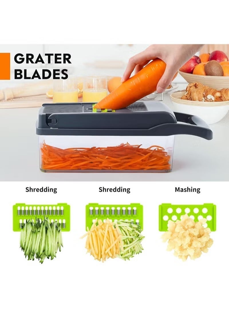 ميكسد قطاعة طعام متعددة الوظائف، مفرمة خضروات 16 في 1، مفرمة بصل، خضروات، فواكه، جزر، إلخ. يمكن تقطيعها وتقطيعها إلى شرائح - Image 4